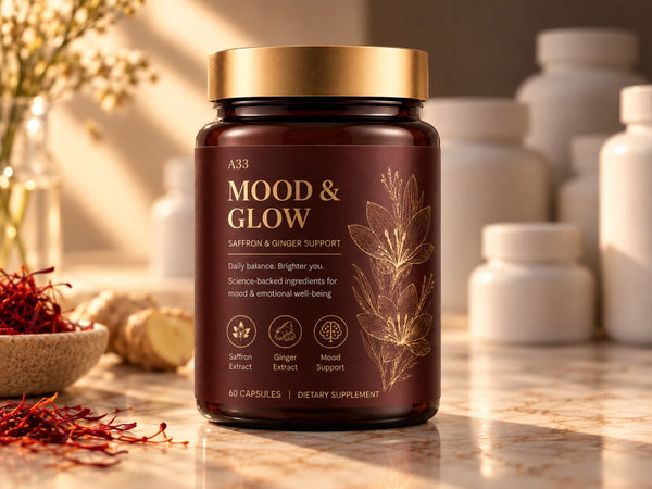 A33 jar in front of generic vitamin bottles